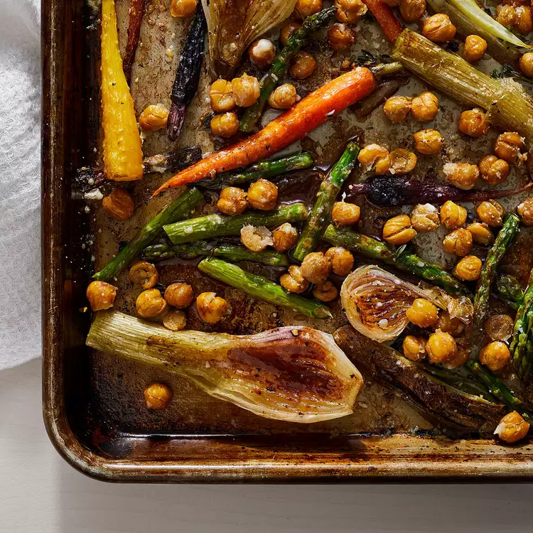 Sheet Pan Balsamic Parmesan Roasted Chickpeas and Vegetables